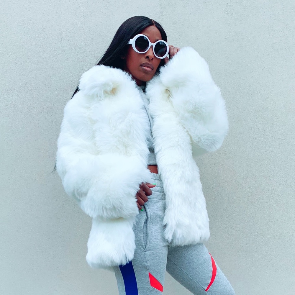 Off white faux fur coat